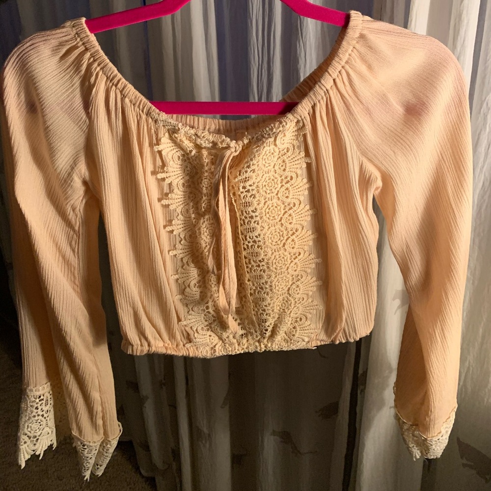 cream cropped bell sleeve top